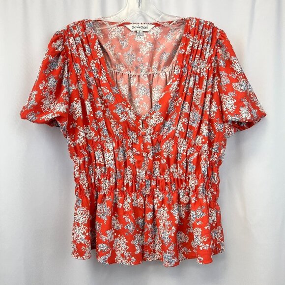 Davi & Dani Multicolor Floral V Neck Short Sleeve Blouse Top Size Small - Picture 1 of 9